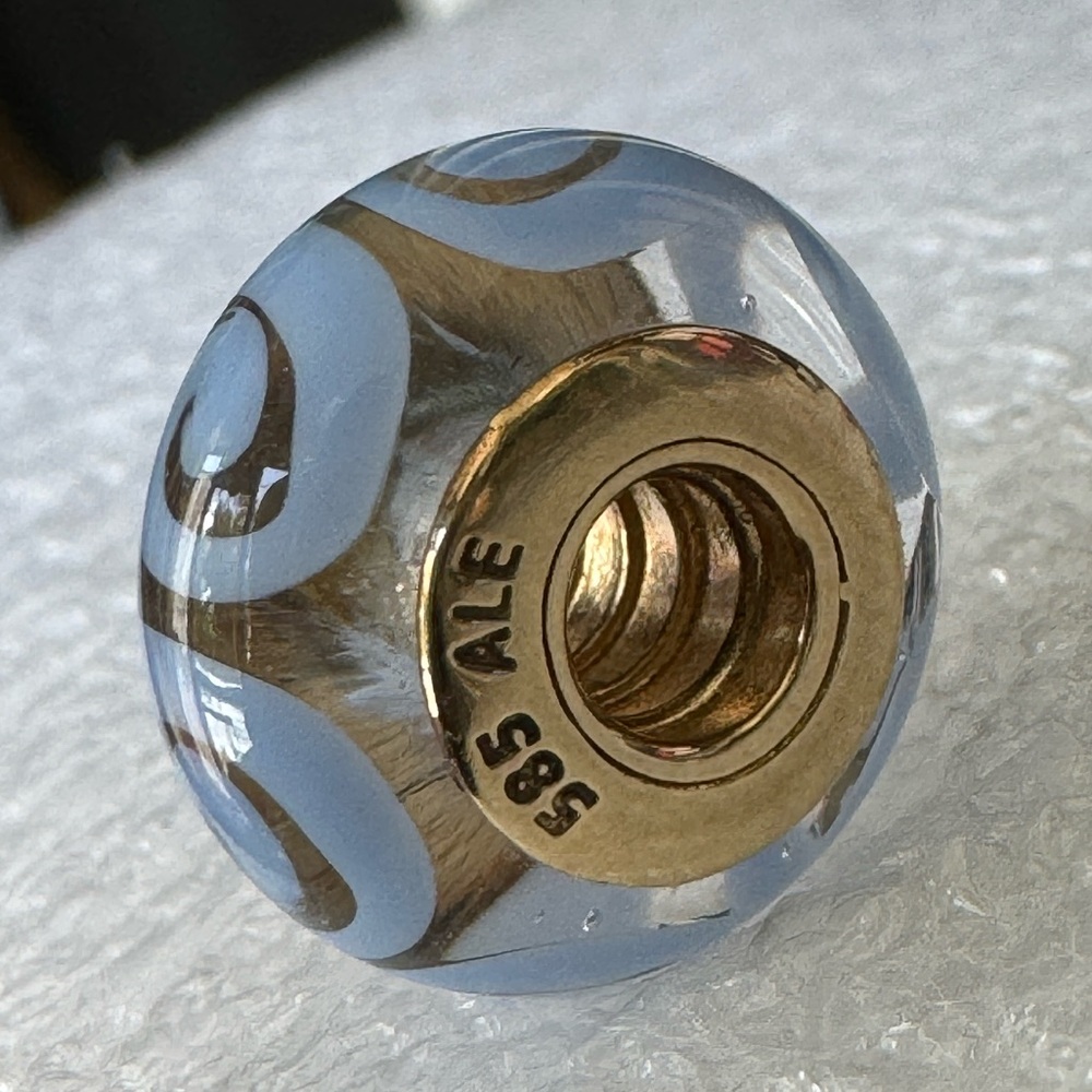Genuine Pandora 14k Gold Blue Swirls Murano Glass Charm 💕 585 ALE
